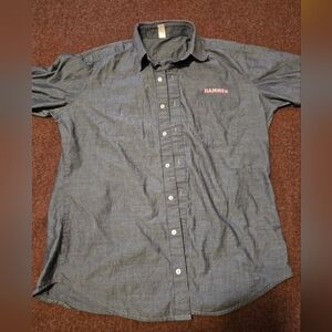 Vintage Men's American Apparel Chambray Button Up Shirt With Hammer Printed